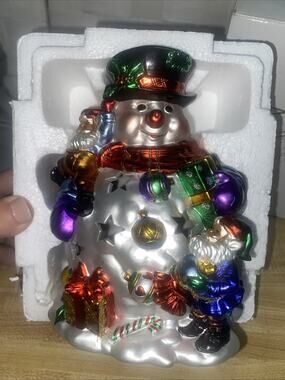 NOS Vintage Christmas Around The World Shimmering Snowman Votive Boxed